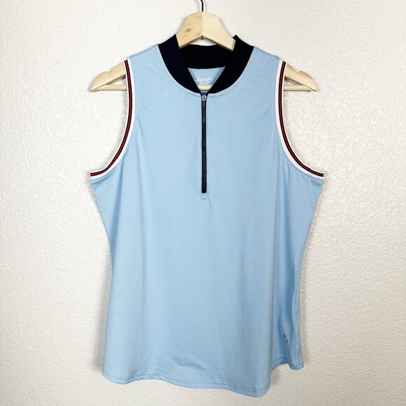 Jofit Womens Cutaway Ribbed Mock Neck Golf Active Tank Top in Blue Size Large - Picture 2 of 11